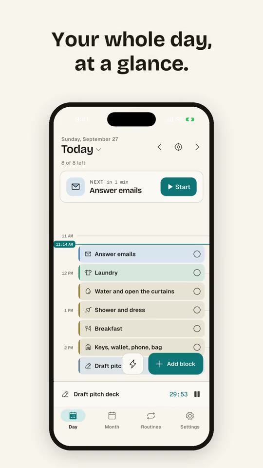 Ambient on a phone: today’s plan and home-screen widgets